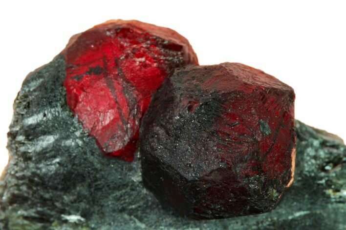 Plate of Two Red Embers Garnets in Graphite - Massachusetts #147864